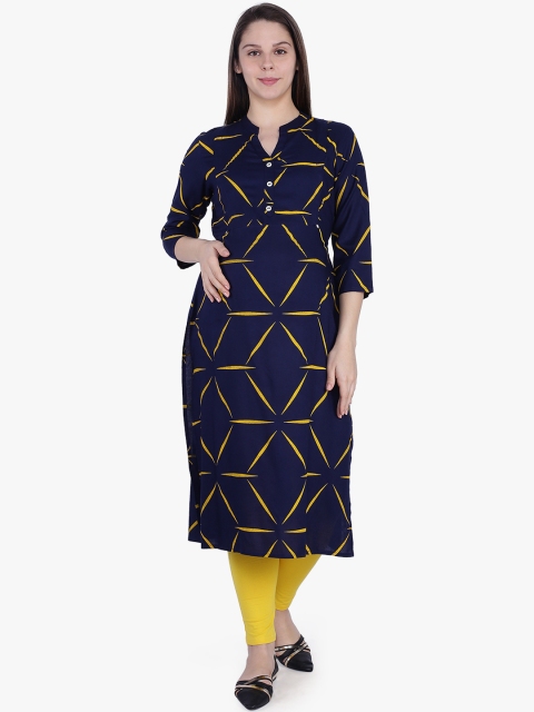 

MomToBe Women Navy Blue Printed Straight Maternity Kurta