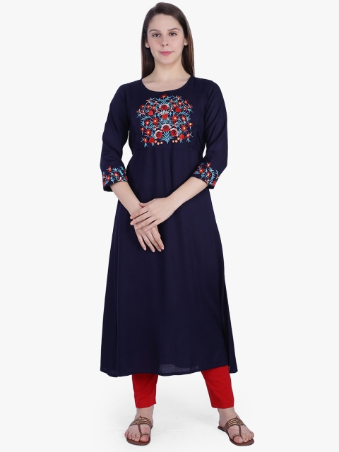 

MomToBe Women Navy Blue Yoke Design Maternity Anarkali Kurta