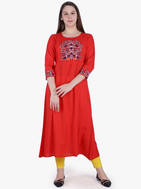 

MomToBe Women Red Yoke Design A-Line Maternity Kurta