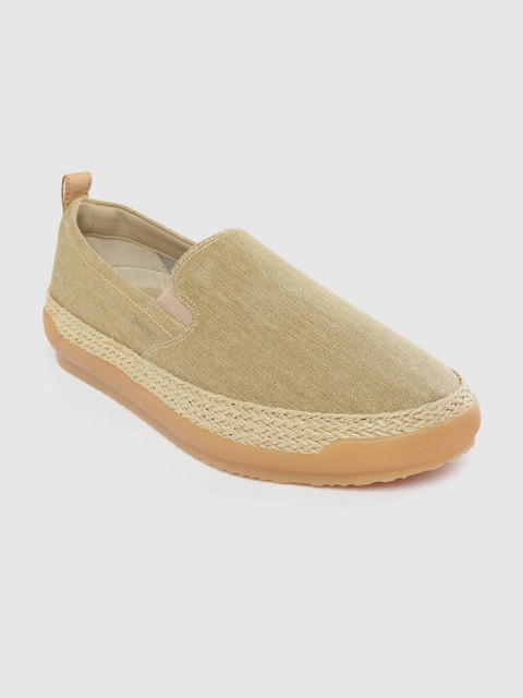 

Geox Men Khaki Woven Design Espadrille Style Slip-On Sneakers