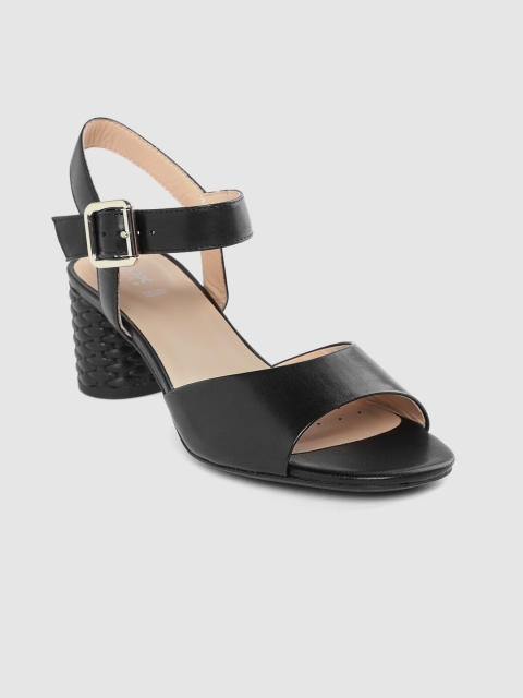 

Geox Women Black Leather Solid Block Heels