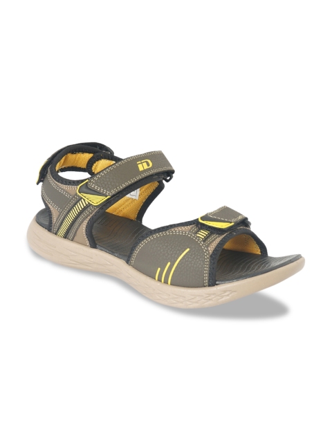 

ID Men Olive Green & Yellow Leather Sports Sandals