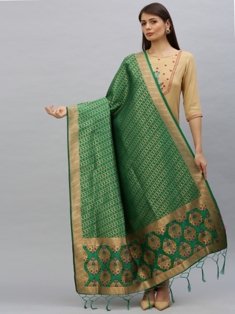 

MIMOSA Green & Gold-Toned BanarasiWoven Design Dupatta