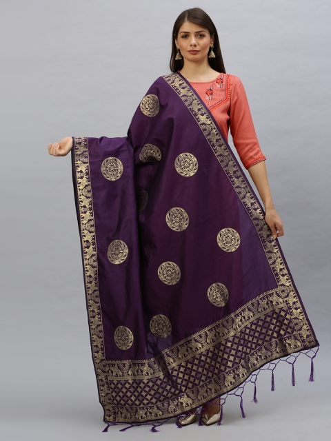 

MIMOSA Purple & Gold-Toned Woven Design Banarasi Art Silk Dupatta