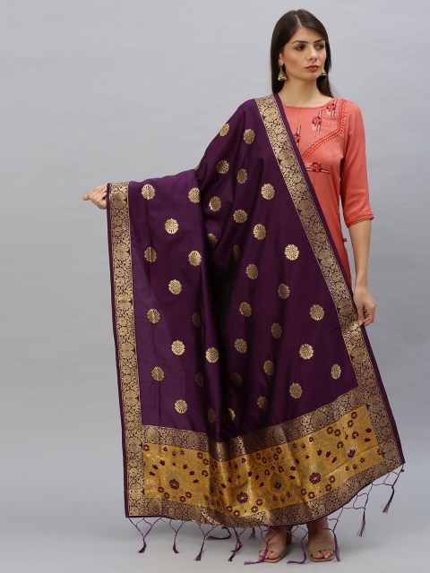 

MIMOSA Purple & Gold-Toned Woven Design Banarasi Art Silk Dupatta