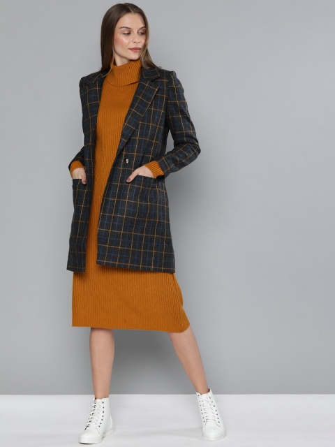 

Chemistry Edition Women Charcoal Grey & Blue Checked Longline Over Coat