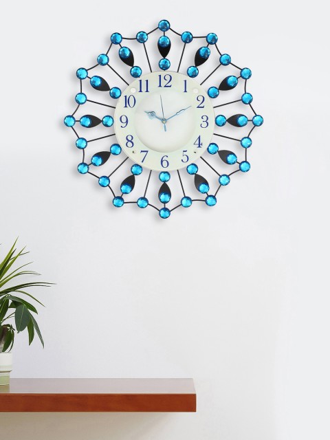 

eCraftIndia Off-White & Blue Handcrafted Round Embellished Analogue Wall Clock