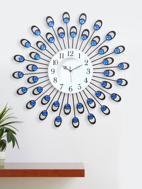 

eCraftIndia White & Blue Handcrafted Round Embellished Analogue Wall Clock