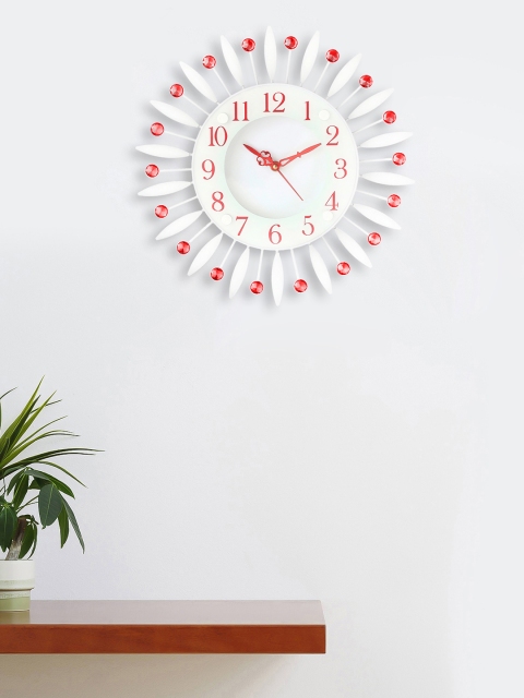 

eCraftIndia White & Red Handcrafted Round Embellished 32 cm Analogue Wall Clock