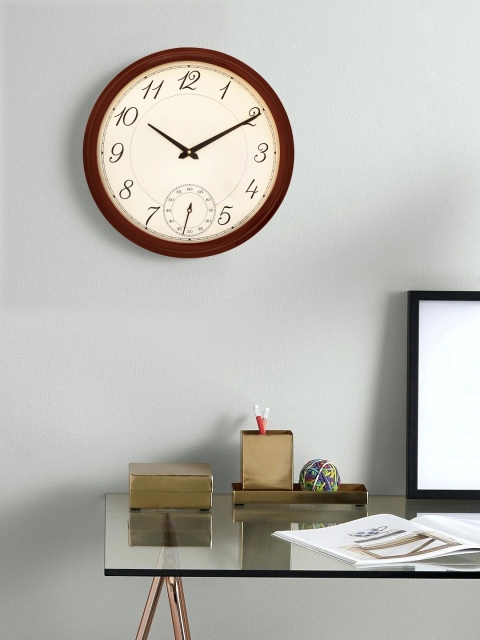 

eCraftIndia Beige & Brown Round Solid Wooden 40 cm Analogue Wall Clock