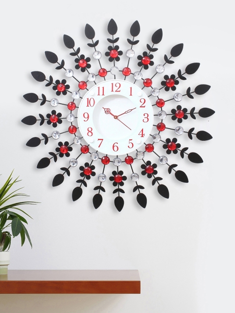 

eCraftIndia White & Red Handcrafted Round Embellished Analogue Wall Clock (60 x 60)