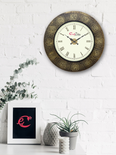 

eCraftIndia Beige Handcrafted Round Printed Analogue Wall Clock (45.72 x 45.72)