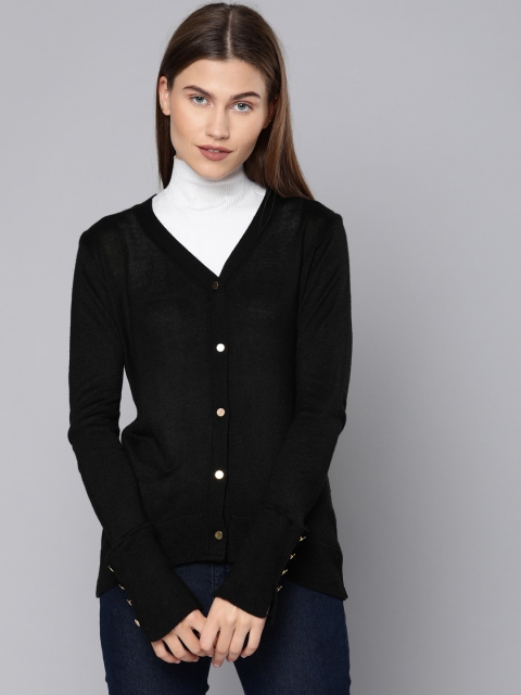 

Chemistry Women Black Solid Cardigan Sweater