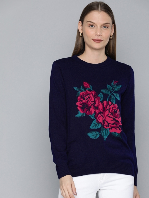 

Chemistry Women Navy Blue Printed Pullover Sweater