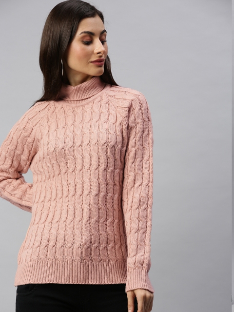 

Chemistry Women Peach-Coloured Self Design Pullover Sweater