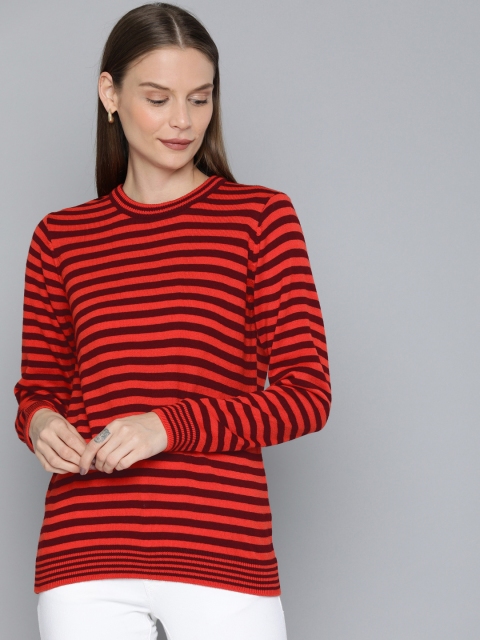 

Chemistry Women Orange Acrylic Striped Sweater
