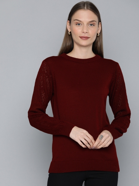 

Chemistry Women Maroon Solid Pullover Sweater