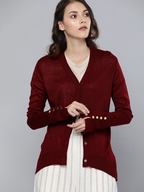 

Chemistry Women Maroon Solid Cardigan Sweater