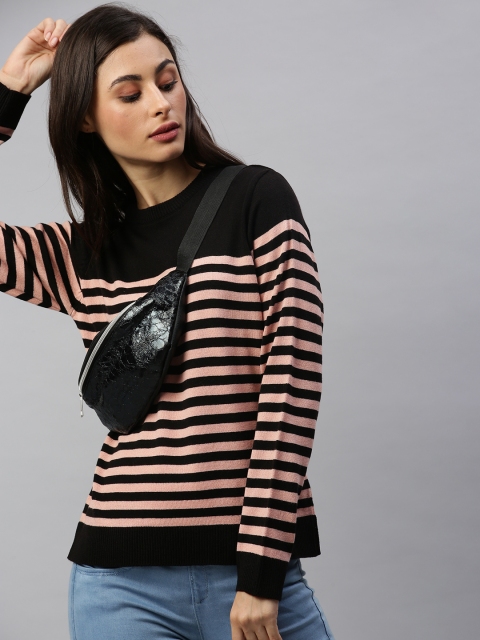 

Chemistry Women Black Striped Acrylic Pullover Sweater