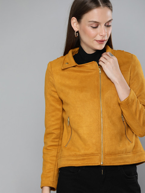 

Chemistry Women Mustard Yellow Solid Tailored Jacket