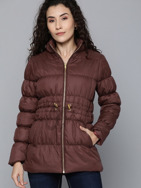 

Chemistry Women Maroon Solid Puffer Jacket with Waist Tie-Up Detail