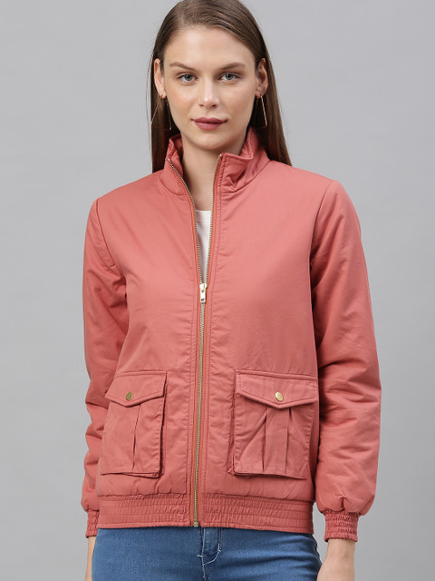 

Chemistry Women Peach-Coloured Solid Open Front Jacket