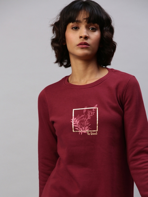 

Chemistry Women Maroon Printed Longline Pullover Sweatshirt