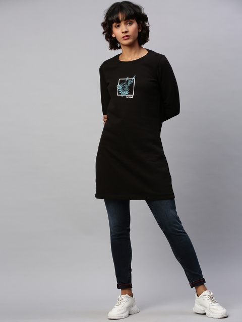 

Chemistry Women Black Printed Longline Pullover Sweatshirt