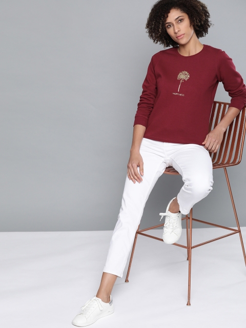 

Chemistry Women Maroon Solid Sweatshirt With Printed Detail