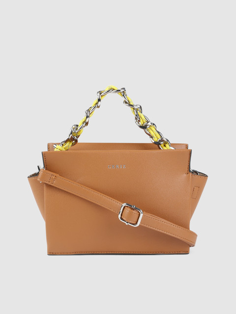 

CERIZ Tan Solid Handheld Bag With a Detachable Sling Strap