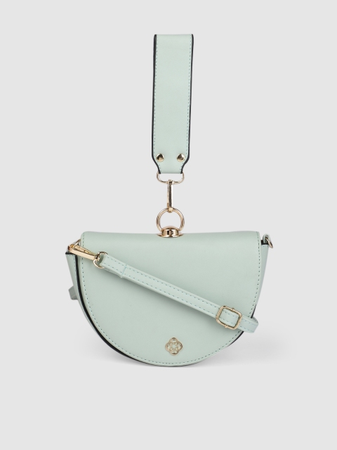 

CERIZ Green Solid Half Moon Clutch