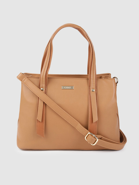 

CERIZ Tan Solid Handheld Bag With a Detachable Sling Strap