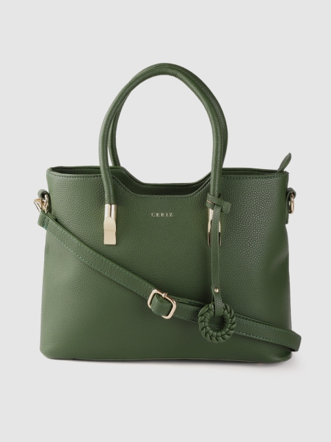 

CERIZ Women Green Solid Structured Handheld Bag