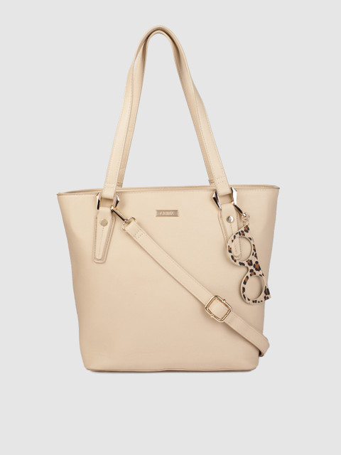 

CERIZ Beige Solid Tote Bag With Detachable Sling Strap