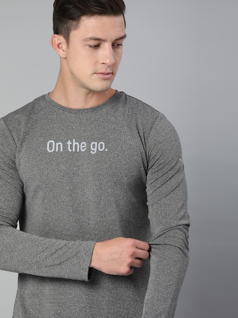 

WROGN ACTIVE Men Grey Melange Printed Round Neck T-shirt