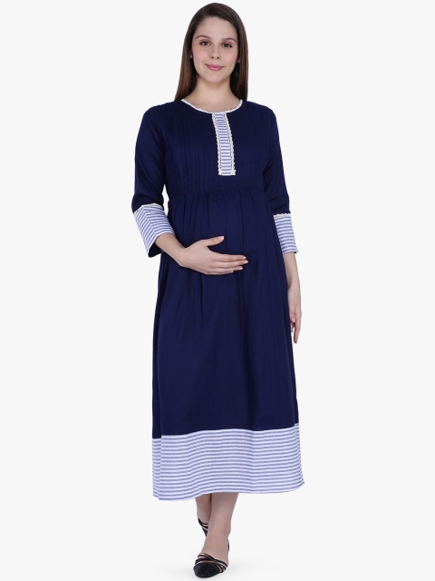 

MomToBe Women Navy Blue Solid Maternity Fit and Flare Dress