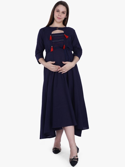 

MomToBe Women Blue Solid Maternity Fit and Flare Dress