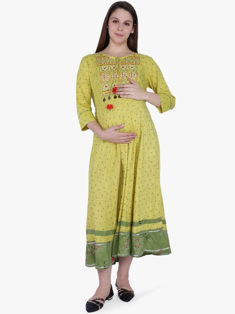 

MomToBe Women Green Printed Maternity Fit and Flare Dress