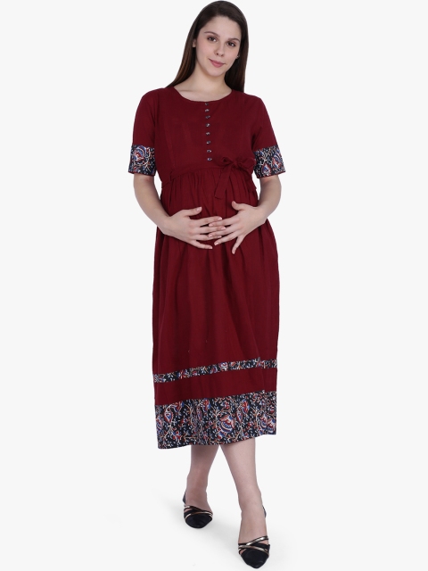 

MomToBe Women Maroon Solid Maternity Fit and Flare Dress