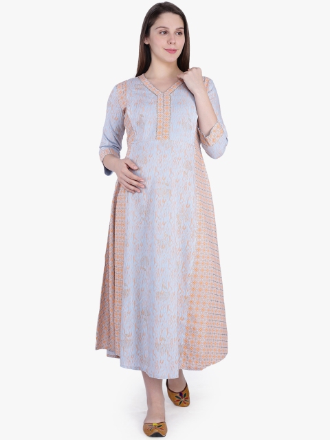 

MomToBe Women Blue Printed Maternity Fit and Flare Dress