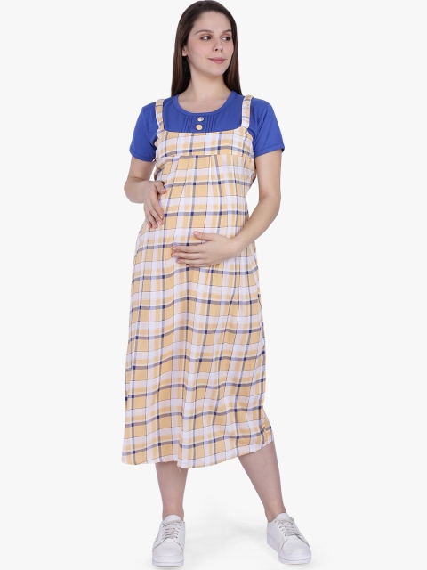 

MomToBe Women Orange & White Checked Maternity A-Line Dress