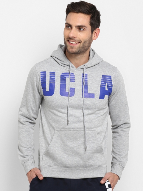 

UCLA Men Grey Melange Printed Lightweight Hooded Sweatshirt