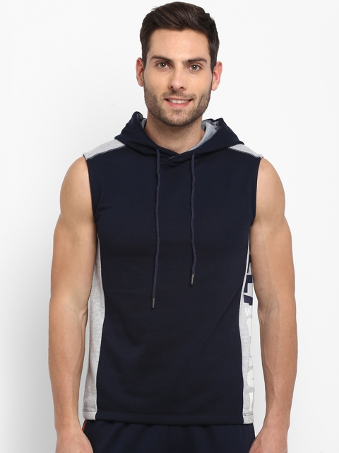 

UCLA Men Navy Blue & Grey Colourblocked Lightweight Hood T-shirt