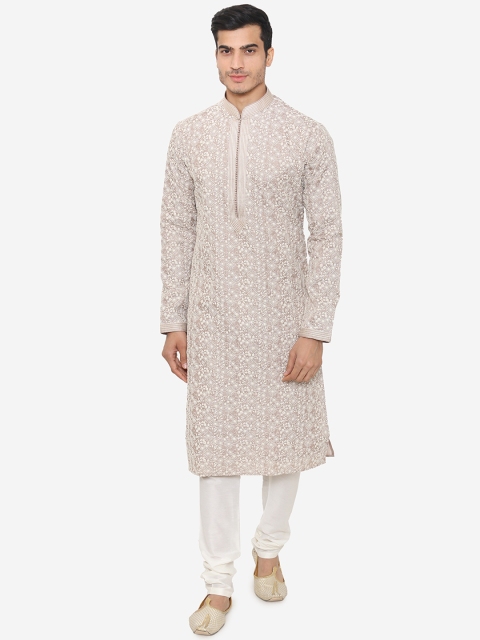 

Manyavar Men Taupe Embroidered Kurta with Churidar