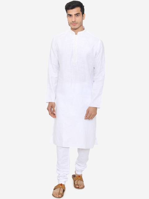 

Manyavar Men White Solid Kurta with Churidar