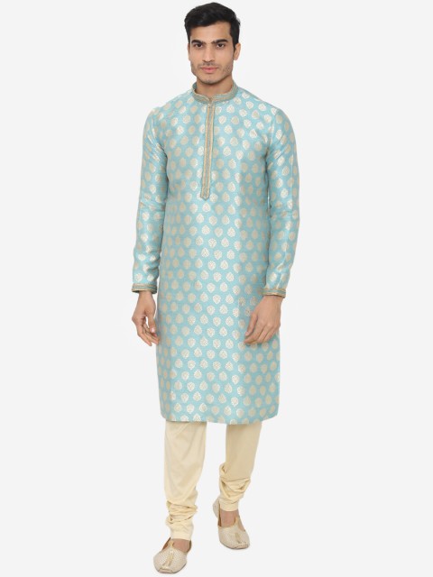 

Manyavar Men Blue Self Design Kurta with Churidar
