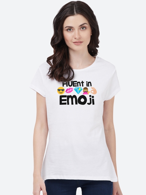 

Free Authority Women White Emoji Print Round Neck T-shirt