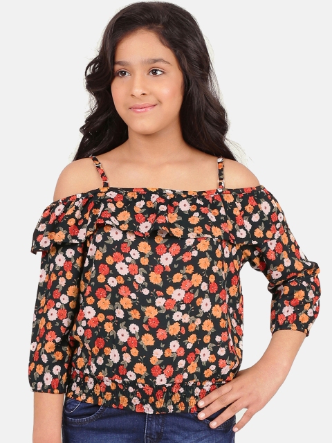 

CACA CINA Girls Black Printed Blouson Top