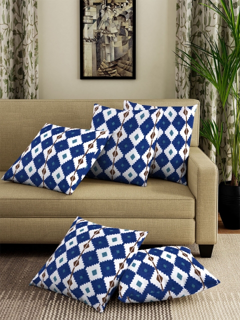 

NEUDIS Blue & White Set of 5 Geometric Square Cushion Covers