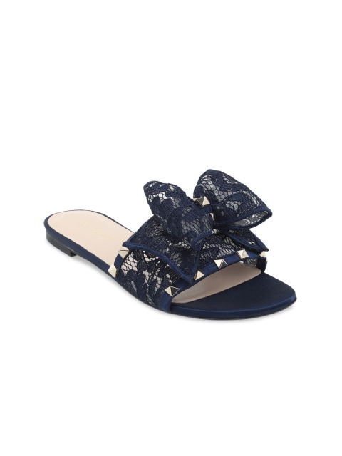 

SOFIA BALDI Women Navy Blue Woven Design Leather Open Toe Flats
